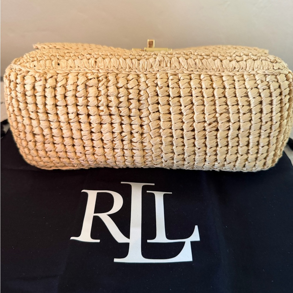 Ralph Lauren Natural Straw Shoulder Bag with Gold Chain - Picture 7 of 14